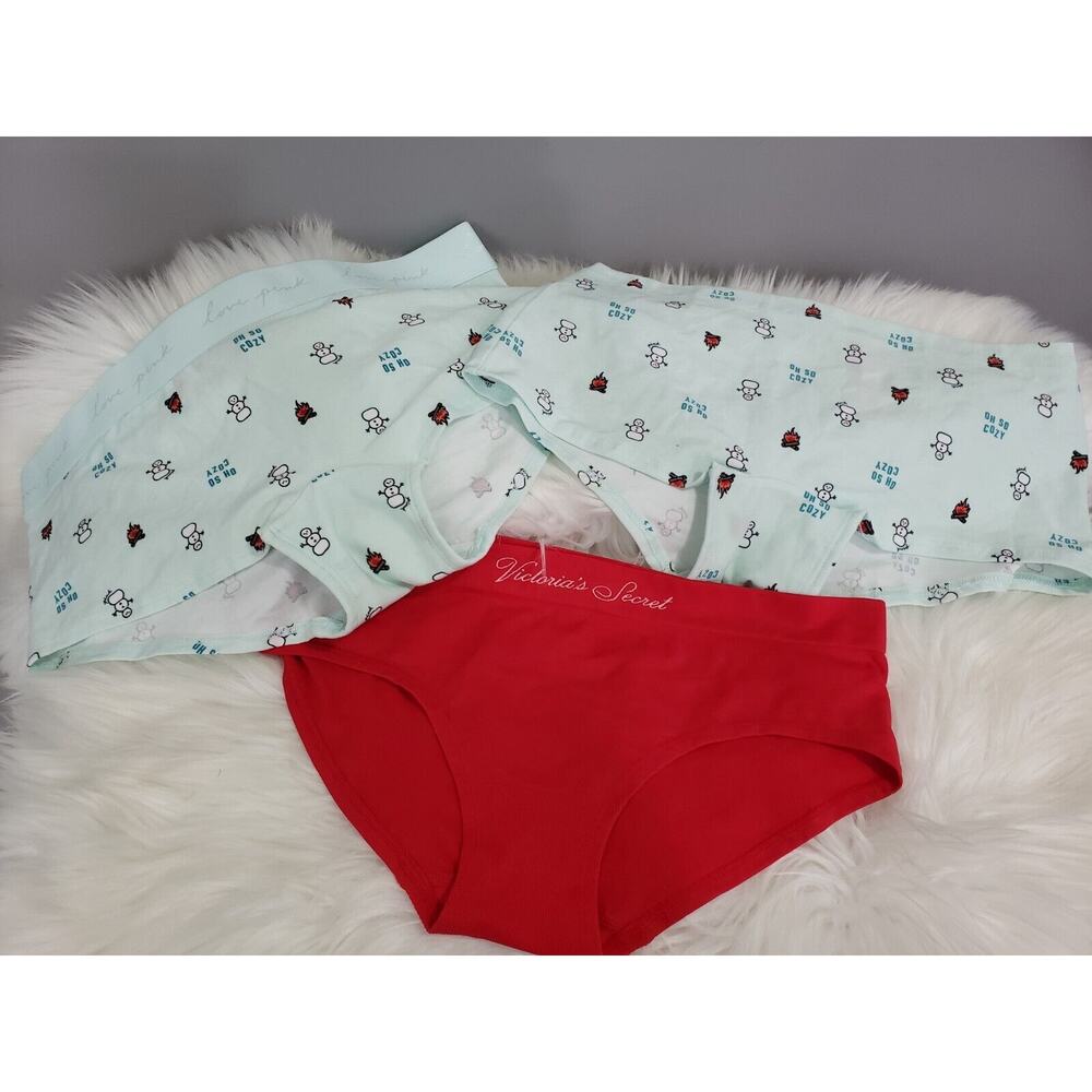 NEW XL Victorias Secret Pink Boyshort Hiphugger lot panty christmas holiday snow